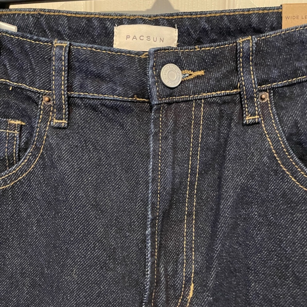 Pacific Sunwear - PacSun Wide Leg High Rise Jeans - Size 29 - Rigid Dark Wash - Picture 2 of 10